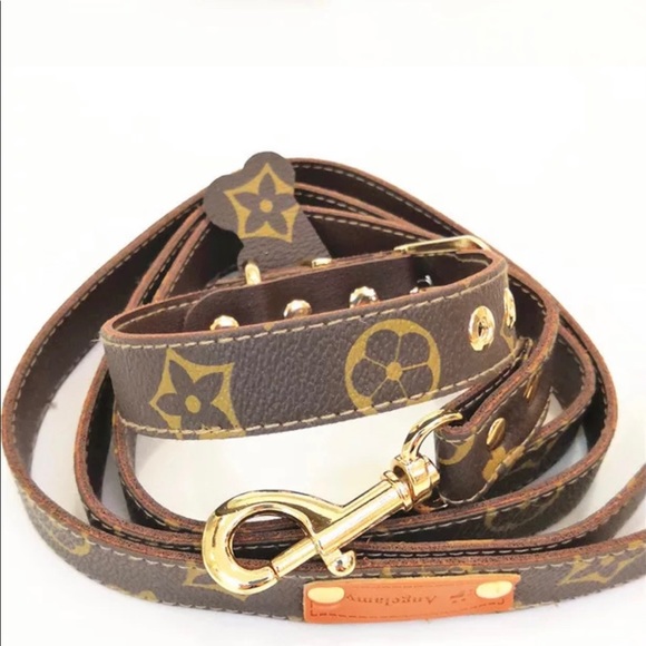 Luxury bow tie pu leather dog collar with leash - Picture 3 of 13